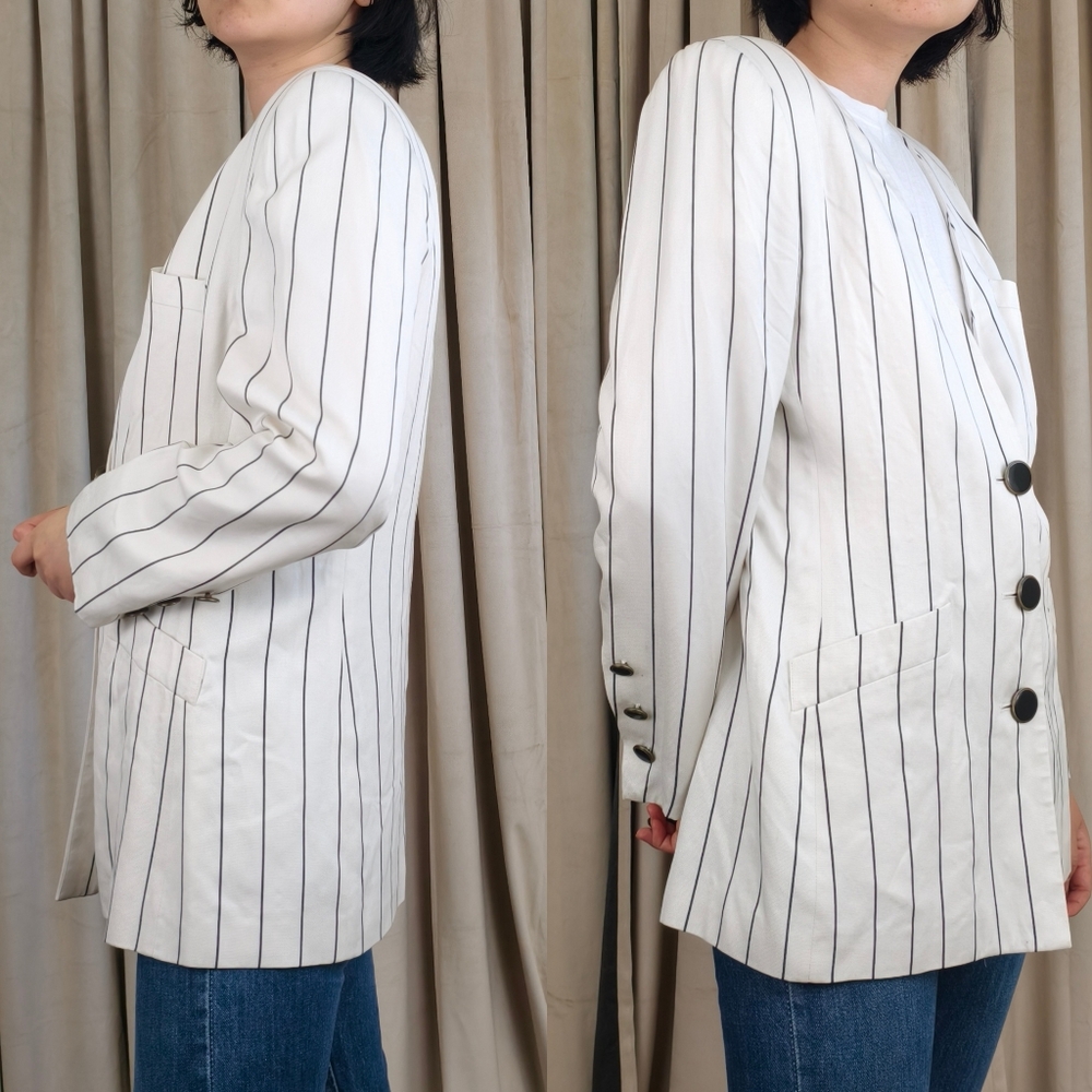 Vintage Kasper White and Black Striped Blazer - Picture 3 of 8